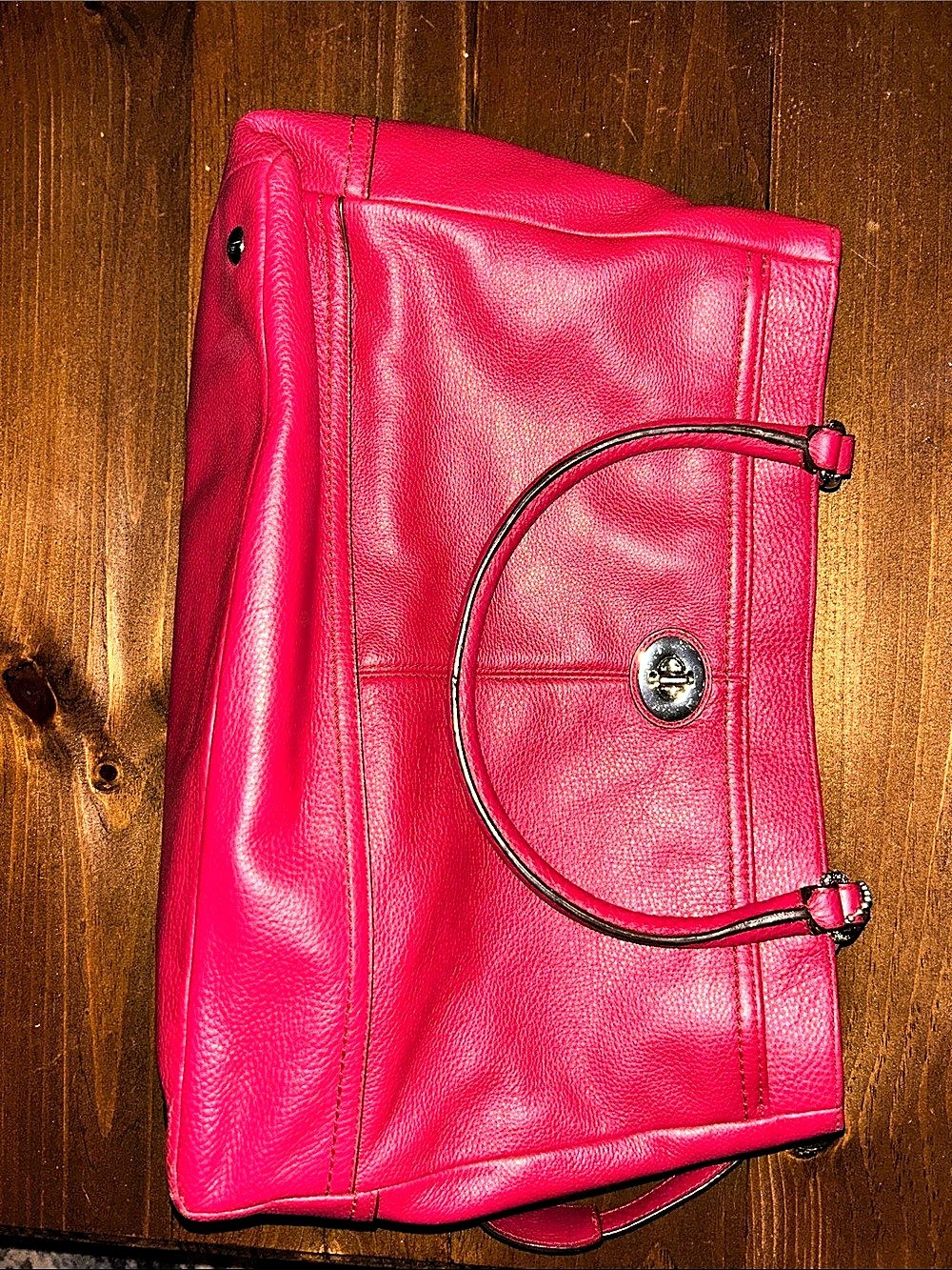 Coach Turnlock Tote in Crossgrain Leather Red
